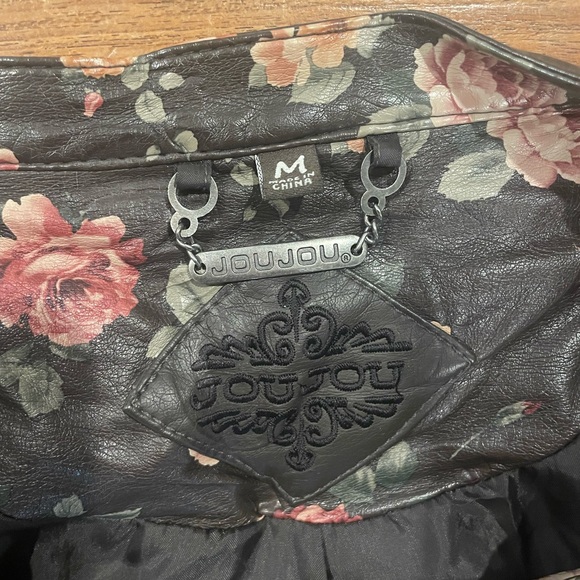 Women’s JouJou Brown Leather Jacket with Floral Print Size Medium - Picture 6 of 9